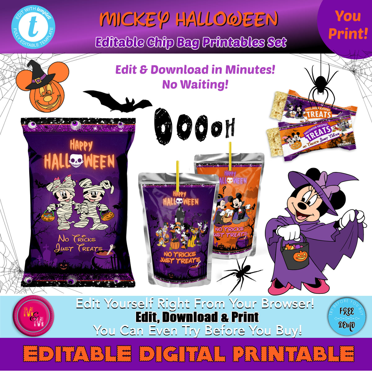 Editable Mickey Mouse Halloween Party Favor Set Mickey Mouse Hallowe