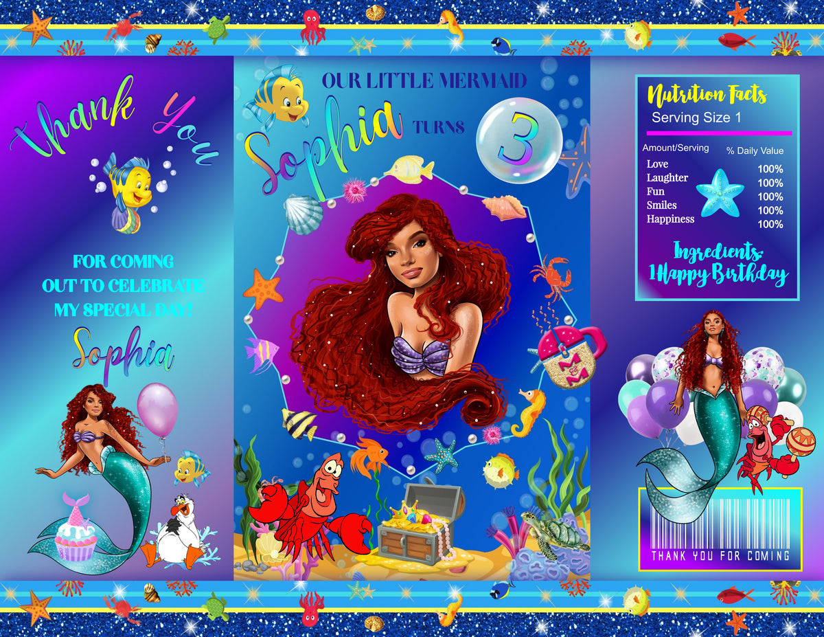 DISNEY ARIEL LITTLE MERMAID BIRTHDAY PARTY FAVORS WATER BOTTLE