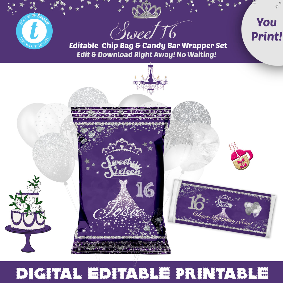 Chip bag template / Free enjoy  Birthday candy bar wrappers