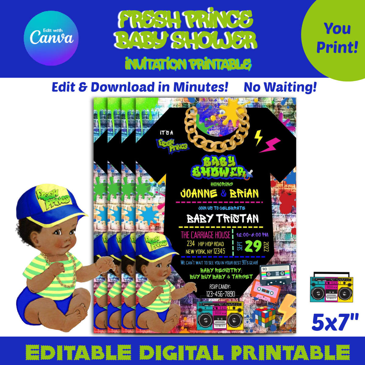Editable Fresh Prince Baby Shower Invitation, Hip-Hop Baby Shower