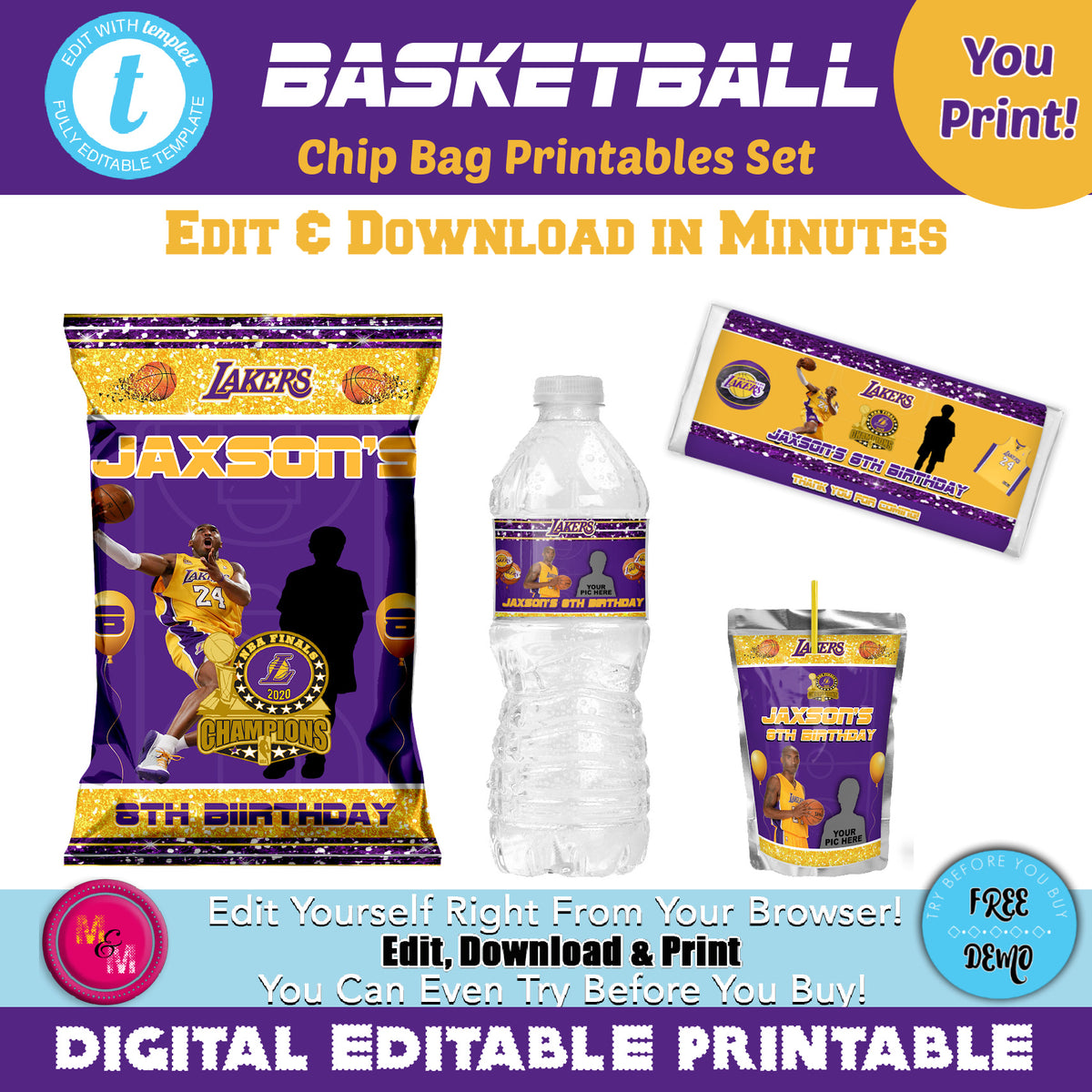 Basketball Chip Bag Set, Basketball Party Favors, Basketball Party Dec