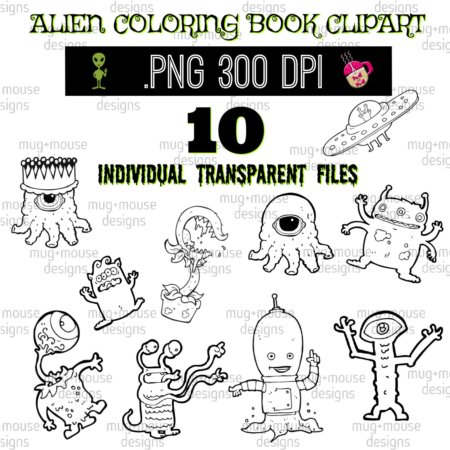 monsters vs aliens coloring book Alien Clipart , Alien Coloring Book Clipart – Mug+Mouse Designs