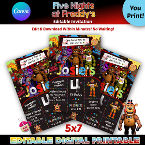 Editable Five Nights at Freddy's Invitation, 5 Nights at Freddy's Invite, FNAF Templates