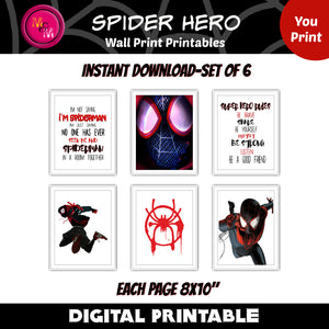 Spider Hero Wall Poster Set 8x10, Spider Digital Prints, Superhero Wall Prints