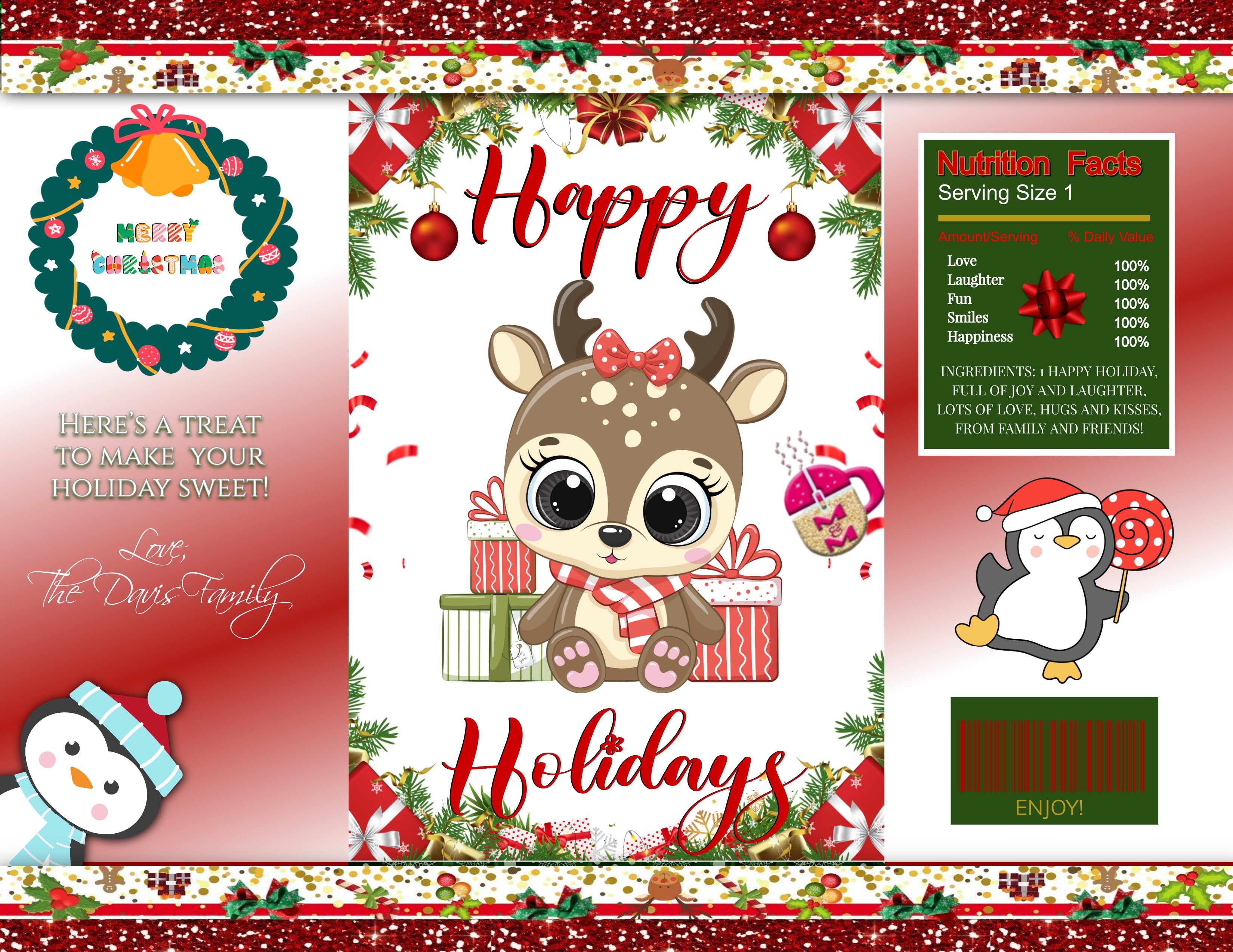 Editable Cute Holiday Chip Favor Bags | Cute Christmas Favor Bags | Holiday Party Favors | Holiday Gift Bags | Christmas Templates