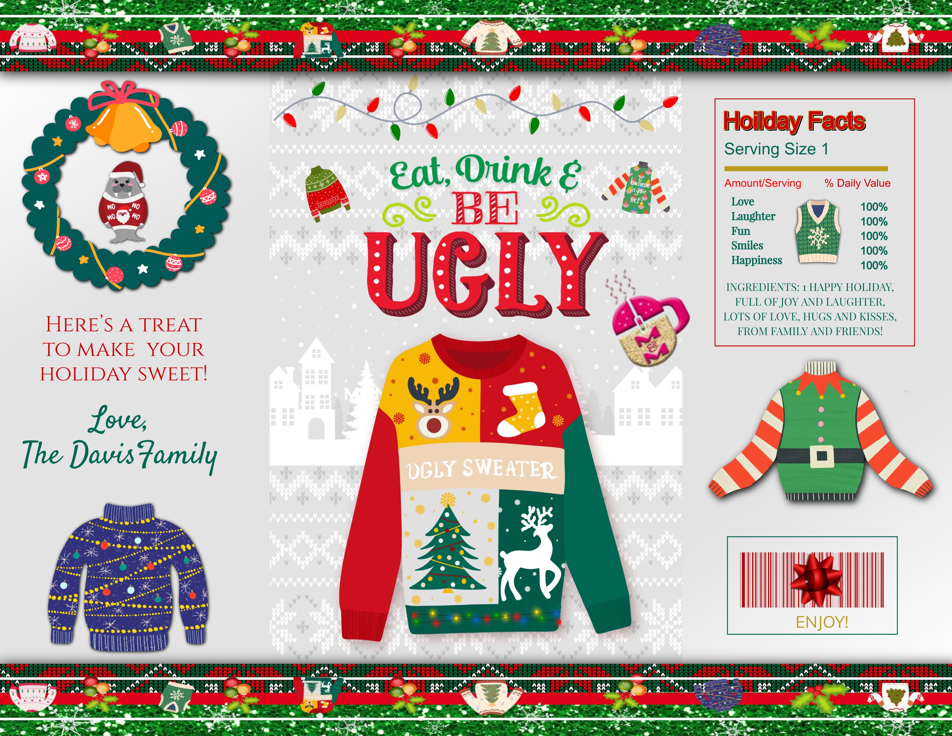 Editable Ugly Sweater Party Chip Favor Bag Set | Ugly Sweater Christmas Favor Bags | Holiday Party Favors | Holiday Gift Bags | Christmas Templates | Ugly Sweater Party Supplies