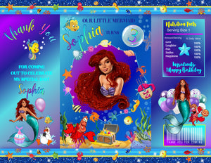 Editable The Little Mermaid Bundle | Halle Bailey Little Mermaid Party Bundle| Black Little Mermaid Birthday Party Favors | New Ariel Birthday Decorations | Mermaid Capri Sun Labels | Ariel Chip Bag Set