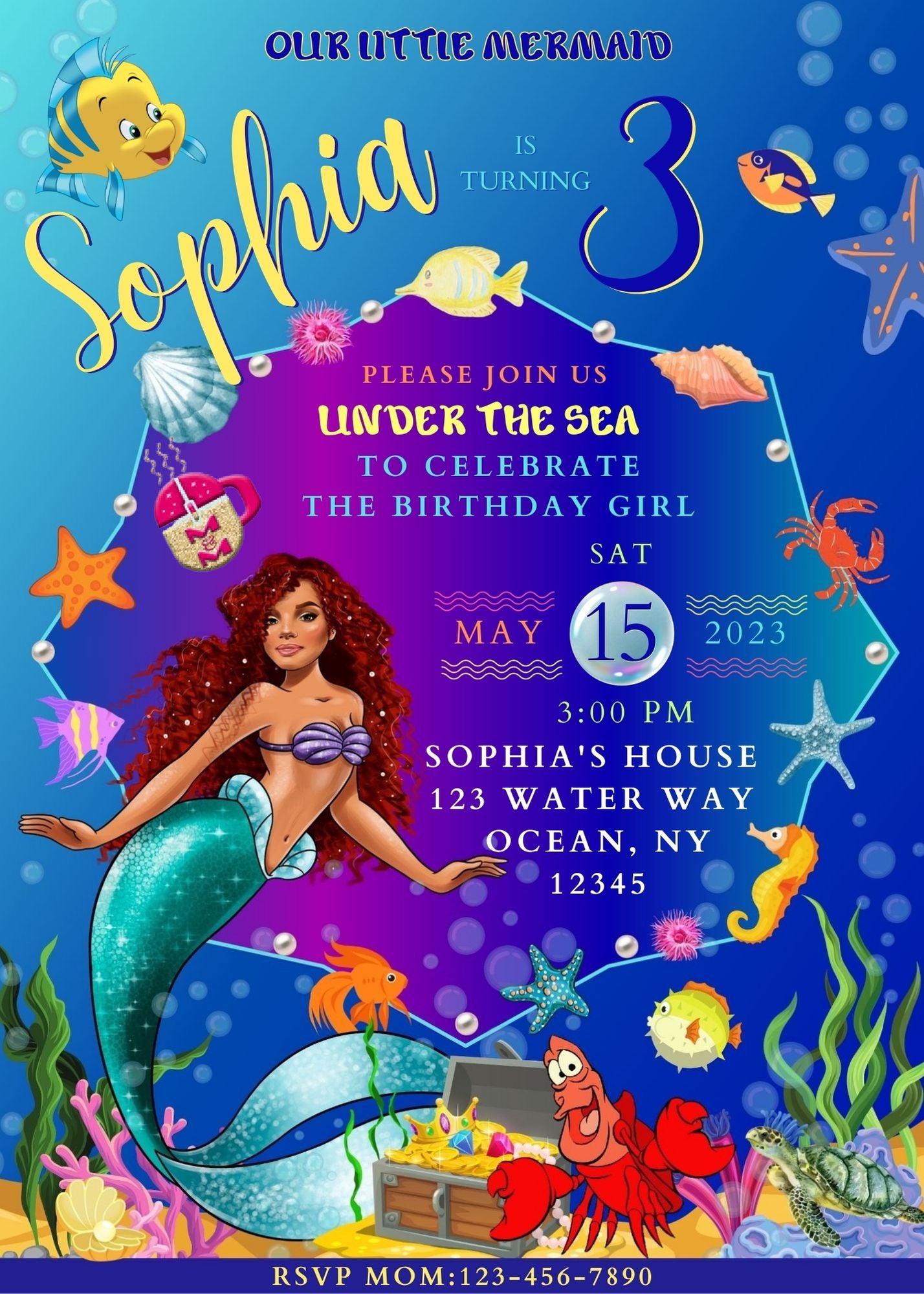 Editable The Little Mermaid Invitation | Halle Bailey Little Mermaid Invitation | Black Little Mermaid Birthday Invite, New Ariel Birthday Invite