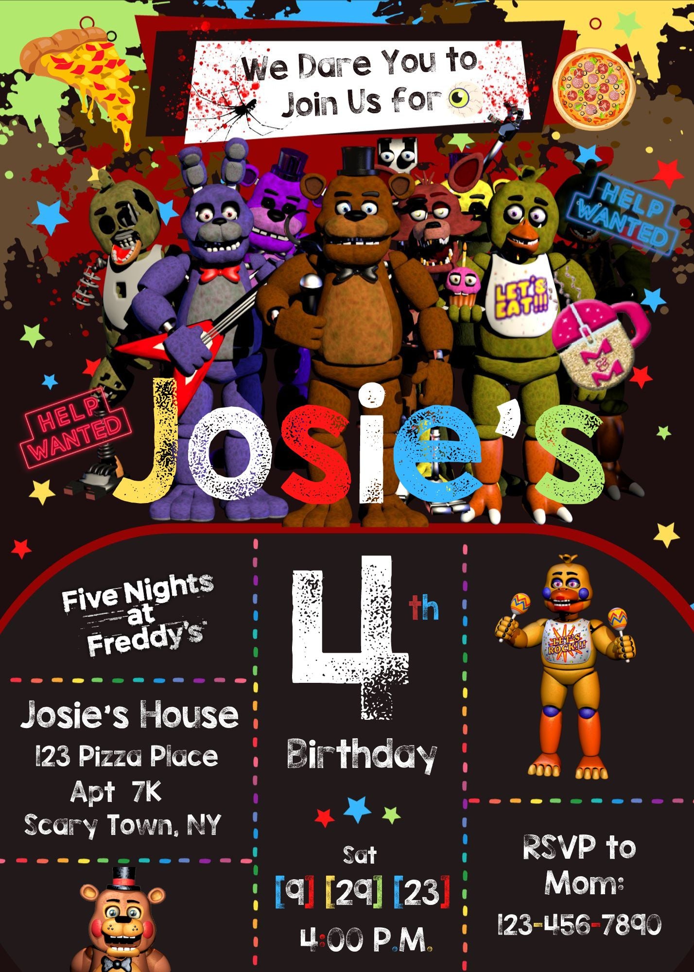 FREE Printable Five Nights at Freddy's Party Invitation  Birthday party  invitations free, Birthday party printables free, Birthday party printables
