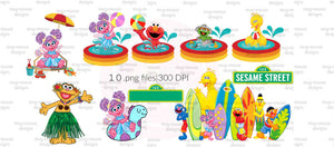 Monster Party Summer Clipart, Monster Party Swim Clipart, Monster Party Beach, Sesame Pool Party Clipart, Monster Party PNG files