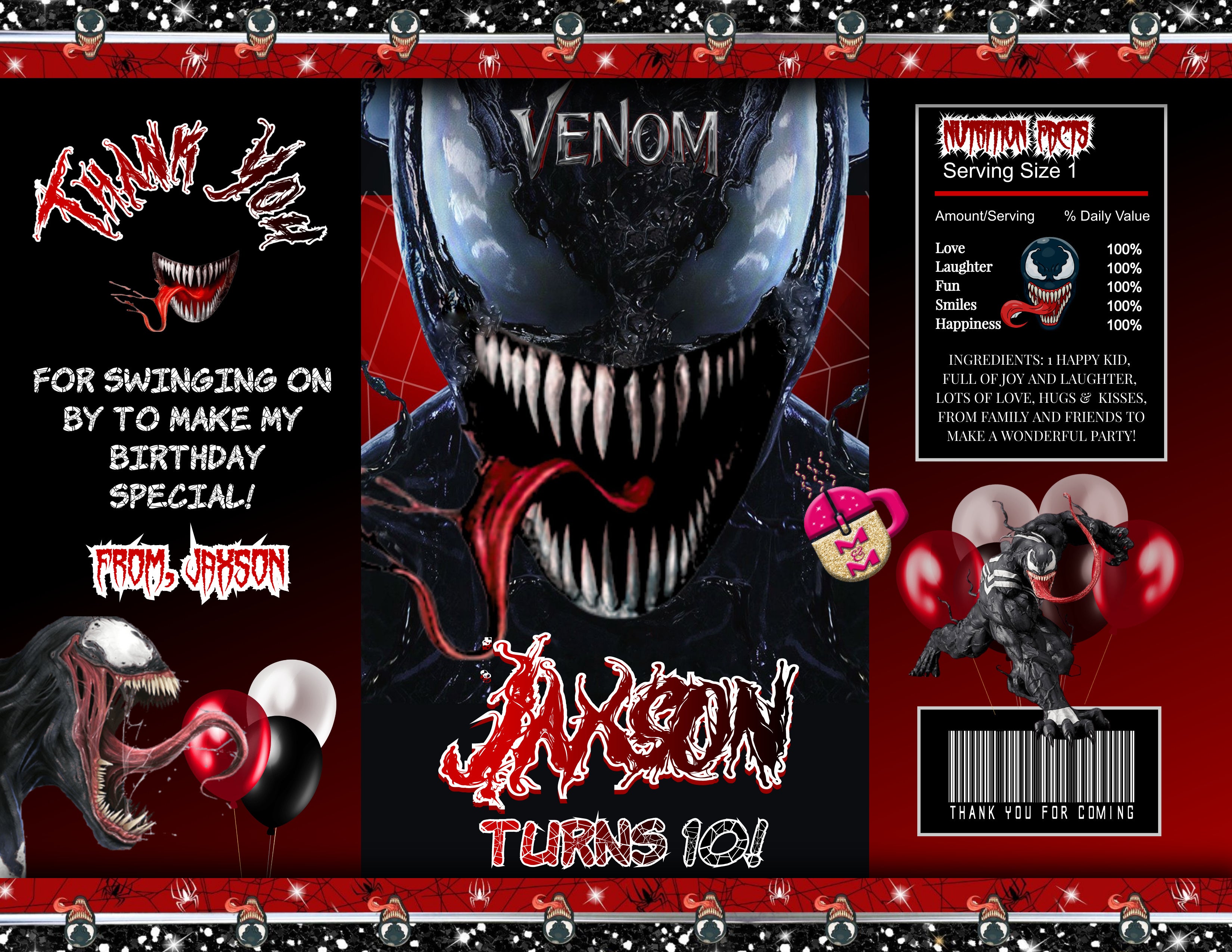 Editable Venom Chip Bag Set | Venom Party Favors | Venom Party Templates | Superhero Party