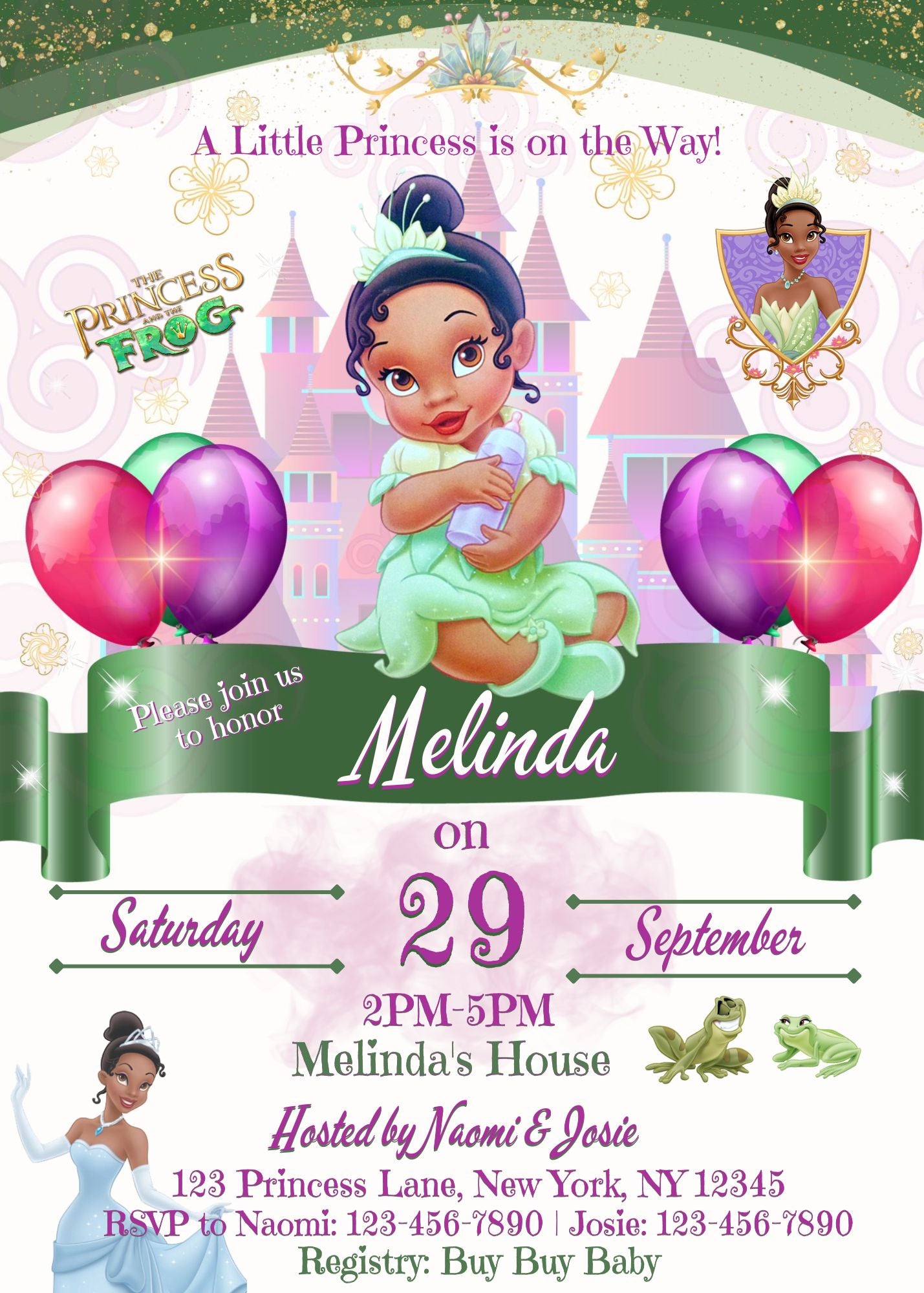 Editable Princess Tiana Baby Shower Invitation | Princess and the Frog Baby Shower Invitation | Princess Invitation | Baby Tiana Shower