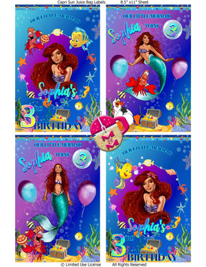 Editable The Little Mermaid Chip Bag Set | Halle Bailey Little Mermaid Chip Bag Set| Black Little Mermaid Birthday Party Favors | New Ariel Birthday Decorations | Mermaid Capri Sun Labels