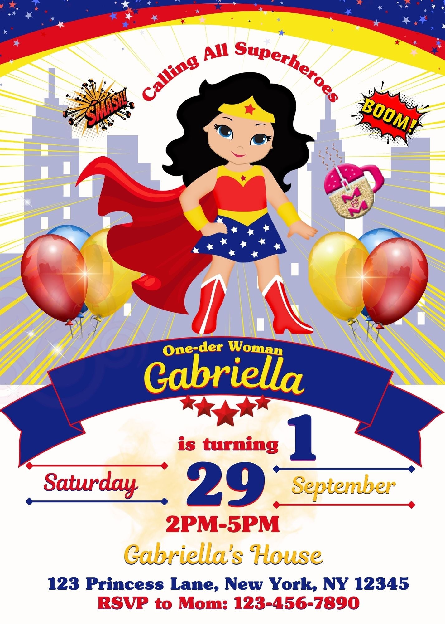 Editable One-der Woman Invitation | Wonder Woman Invitation | Wonder Woman