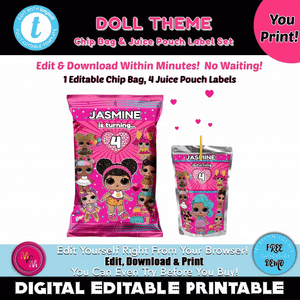 Editable Dolls Theme Chip Bag & Capri Set