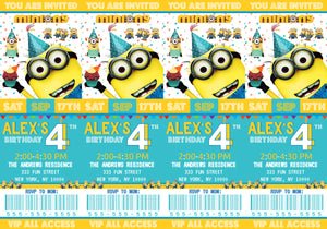 Editable Minions Birthday Party Ticket Invitation Printable, Minions cinema ticket invitation, Despicable Me Movie Ticket, Minions Invite