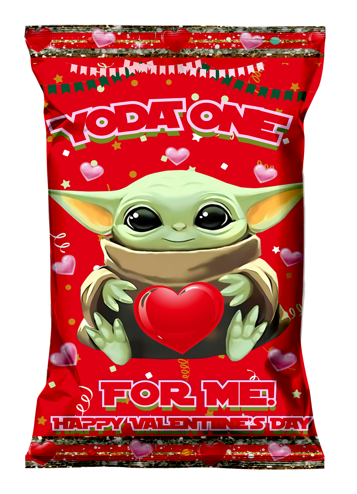 Editable Baby Alien Valentine's Day Chip Bag, Mandalorian Chip Bag, Baby Alien Party Favors