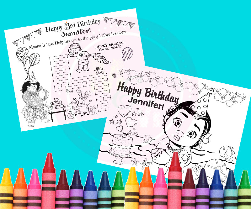 Editable Baby Moana Coloring pages, Baby Moana Birthday Coloring Pages - mugandmousedesigns