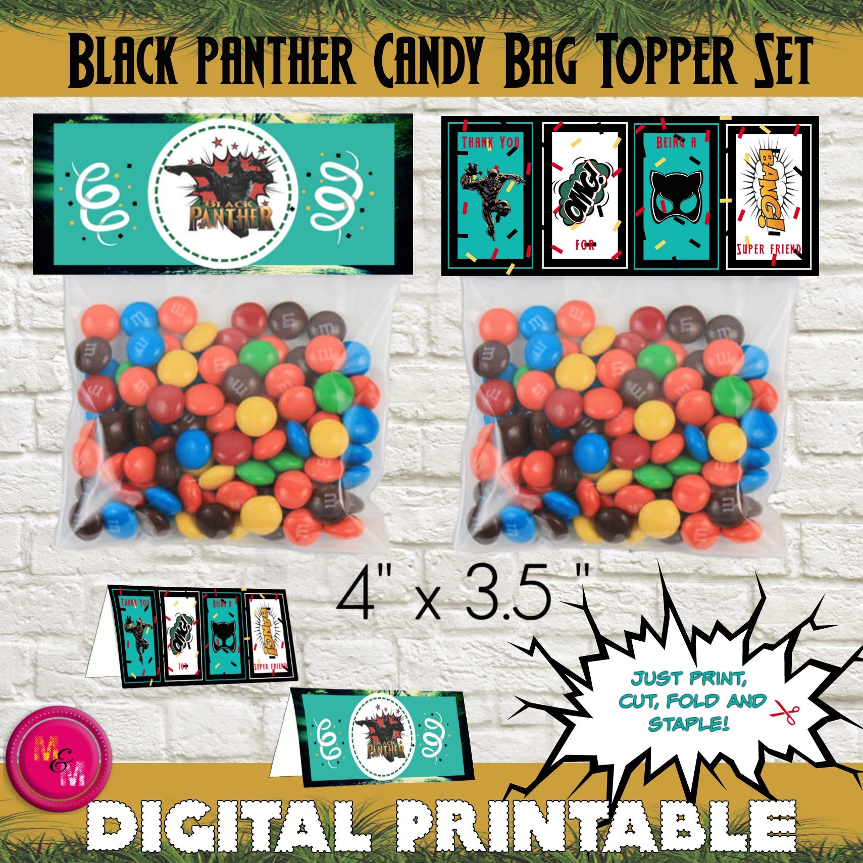 Black Panther Candy Bag Topper Printable, Instant Download - mugandmousedesigns