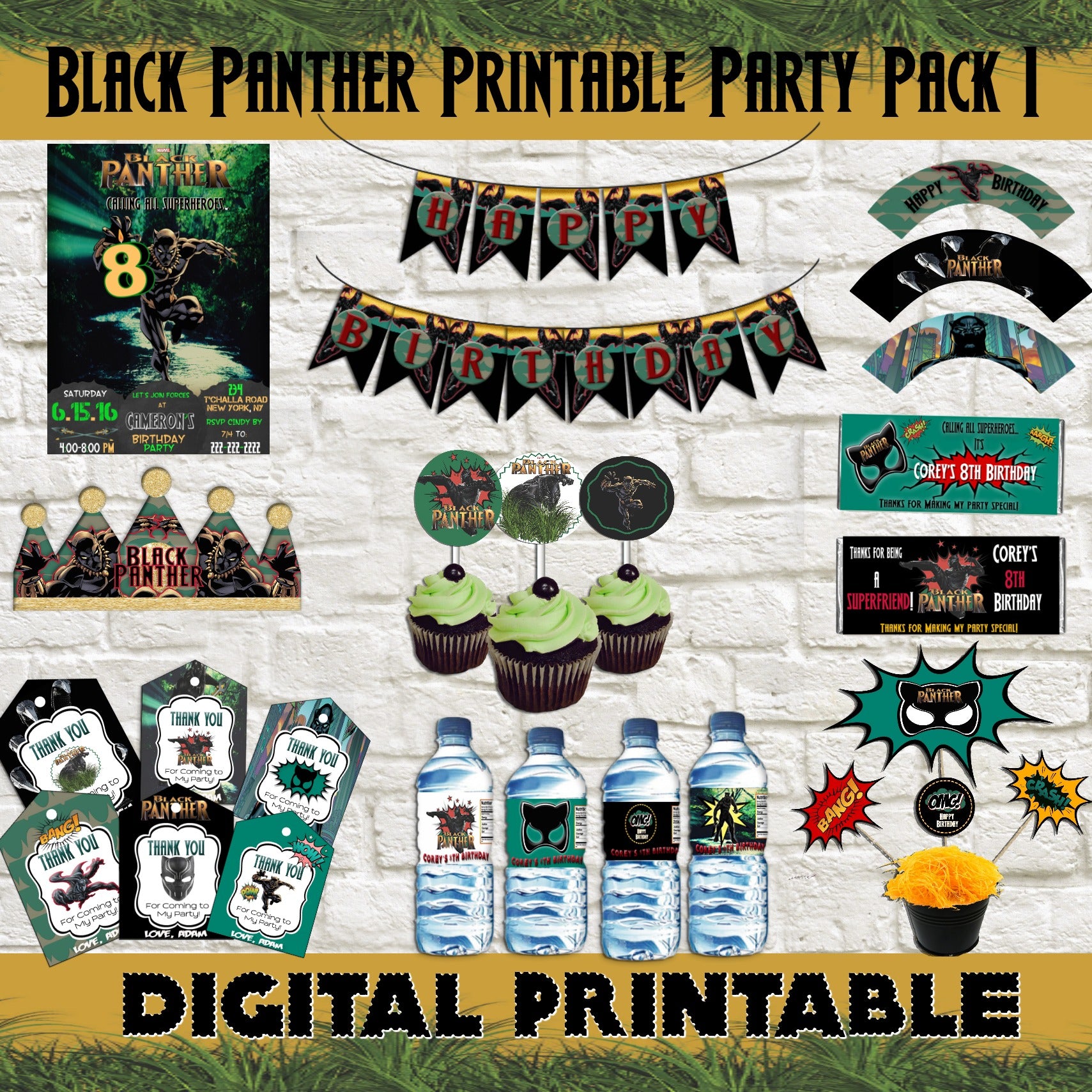 Editable Black Panther Party Supplies Printables Set - mugandmousedesigns