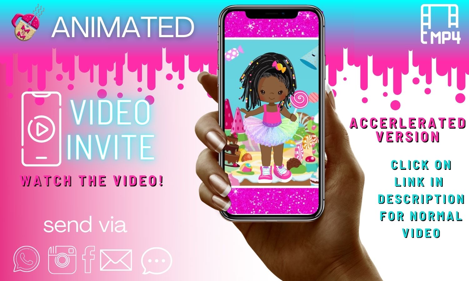 Editable Candy Land Video Invitation, Candy Land Animated Invitation