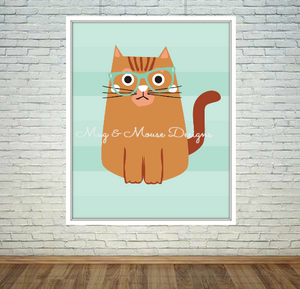 Instant Download-Hipster Cat Wall Printable Art Print, 8x10, nursery print, cute cat printable, #hipstercat #hipsterkitty #catlover AD3349 - mugandmousedesigns