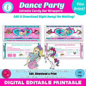 Editable Dance Party Candy Bar Wrappers Printable, Dance Party Candy Bars, Dance Party Candy Bar Wrappers