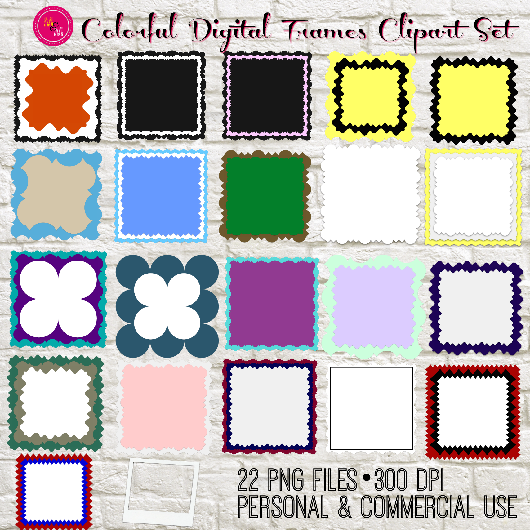 Copyable Frame Instant Download Colorful Frames Digital Clipart Set, Scrapbooking, Cl ...