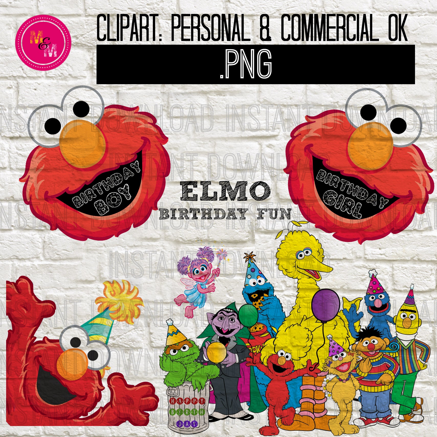 Instant Download Sesame Street Elmo Birthday Clipart, Elmo Birthday Clipart, Sesame Street Png File - mugandmousedesigns