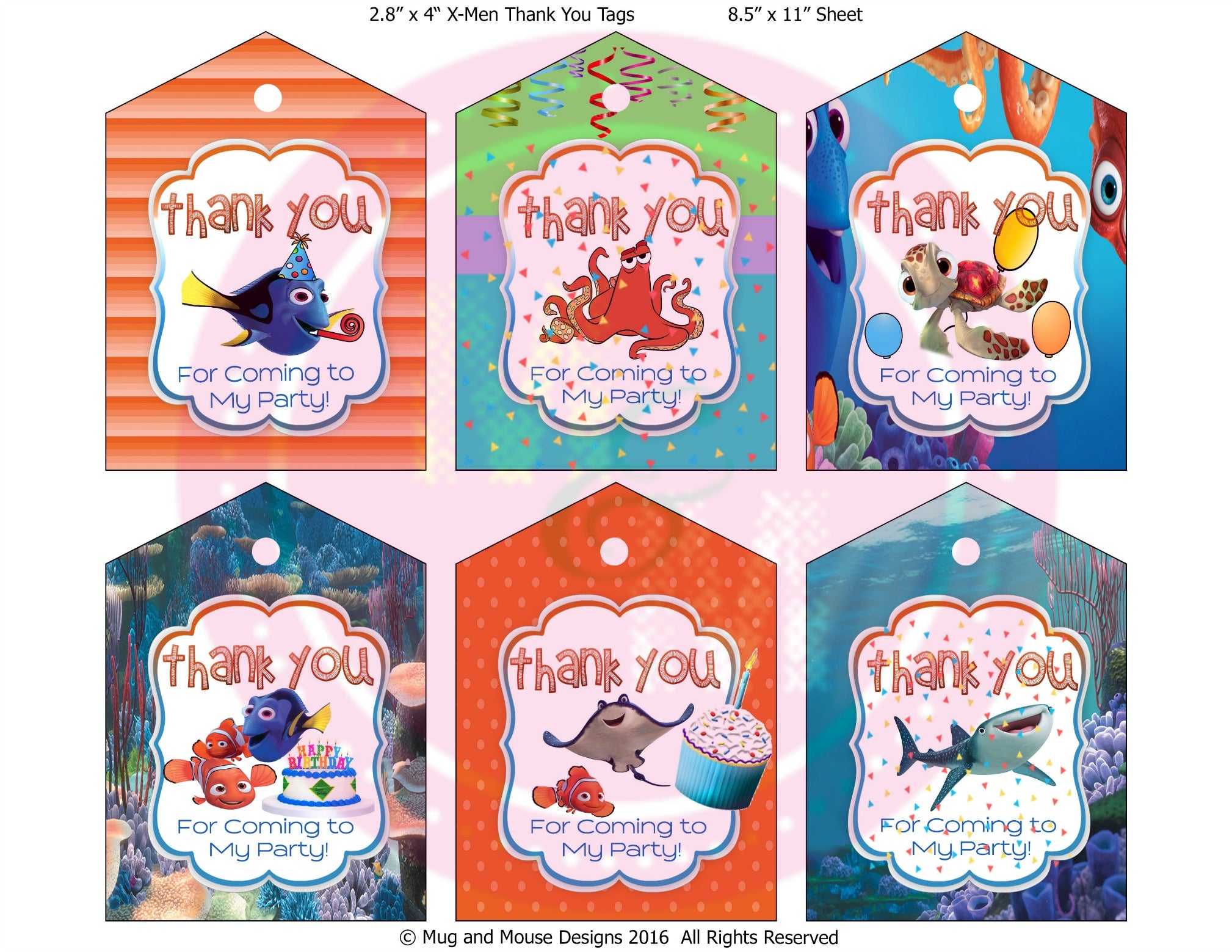 Finding Dory Thank You Favor Tags Printable , Personalized Gift Tags, –  Mug+Mouse Designs