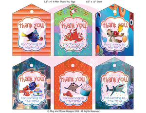 Finding Dory Thank You Favor Tags Printable , Personalized Gift Tags, Dory Thank You Tag,  Printable Tags , Pool Swim Party Favor Tags, - mugandmousedesigns