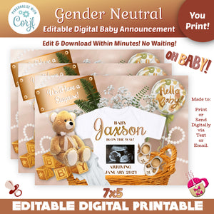 Editable Digital Gender Neutral Baby Announcement, Any Gender Baby Ann –  Mug+Mouse Designs