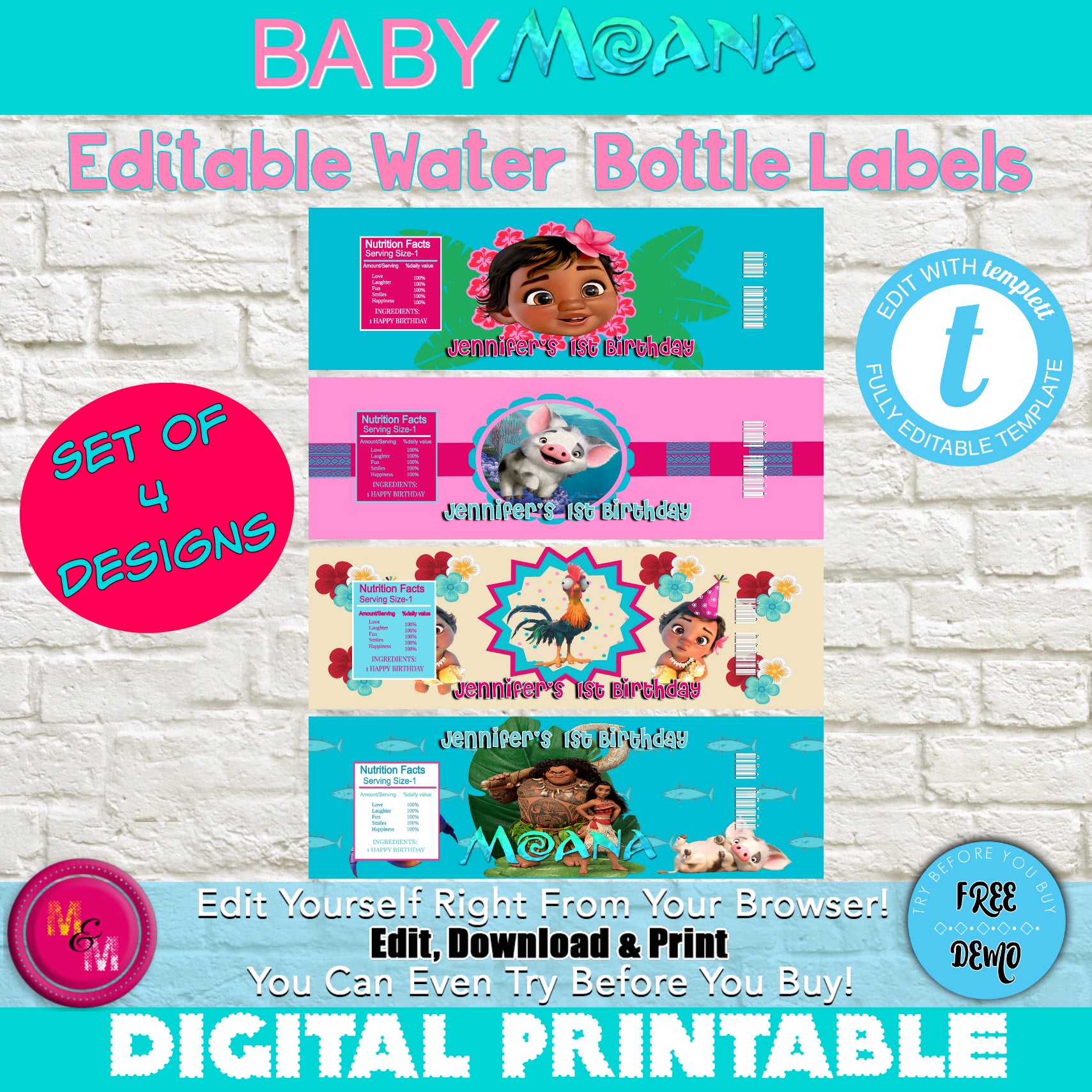 ▷ Moana Gatorade Label printable, Moana party supplies