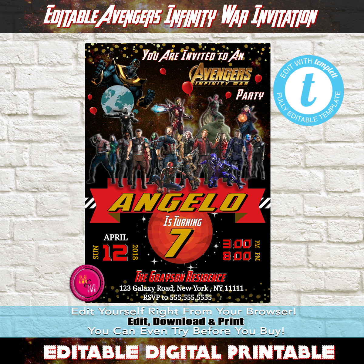 Editable Superhero Invitation Printable – Mug+Mouse Designs