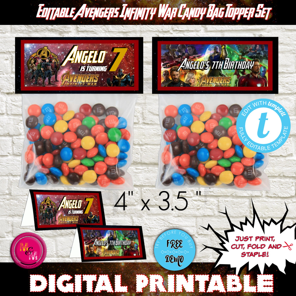 Editable Avengers Infinity War Candy Bag Topper Printable - mugandmousedesigns