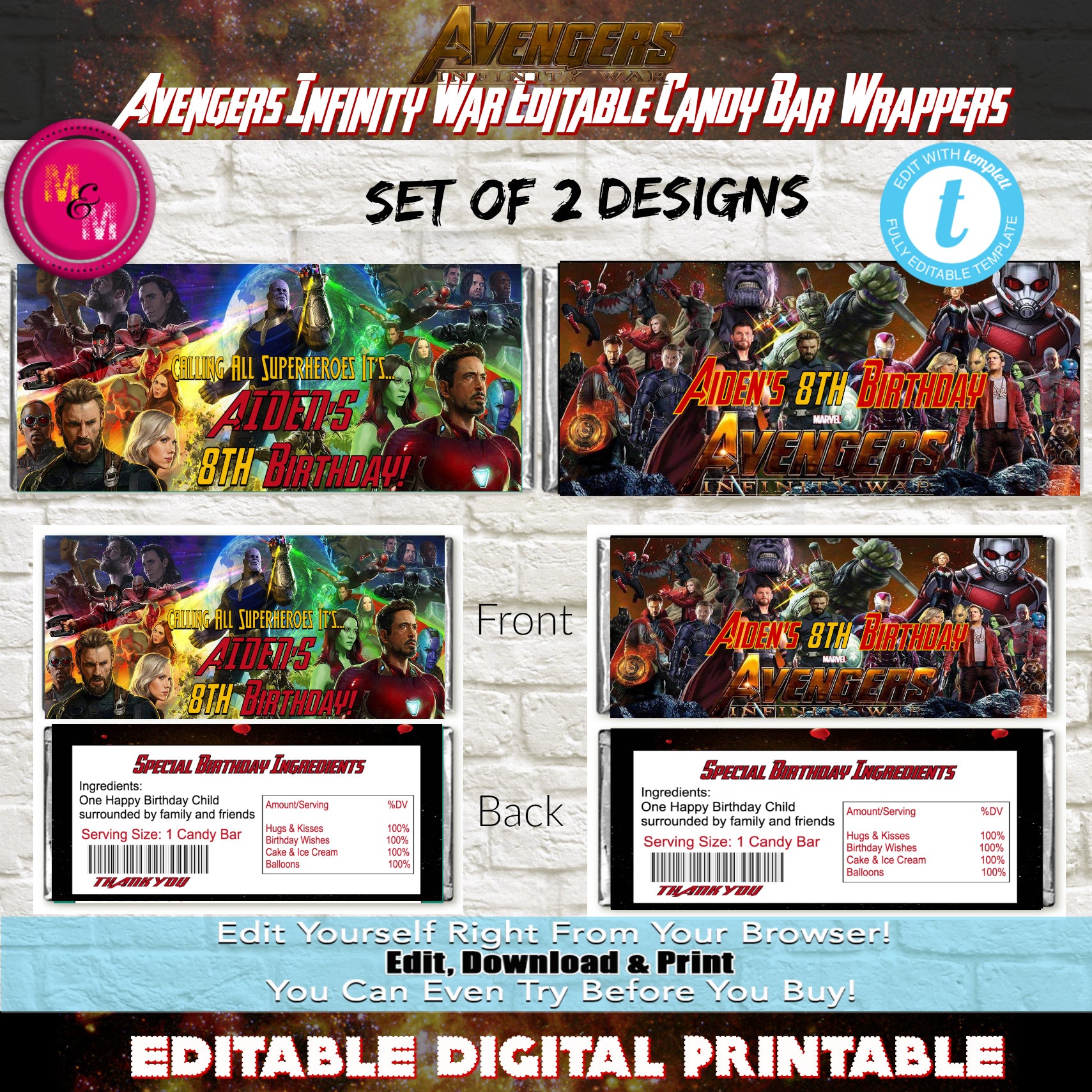 Editable Avengers Infinity War Candy Bar Wrappers Printable - mugandmousedesigns