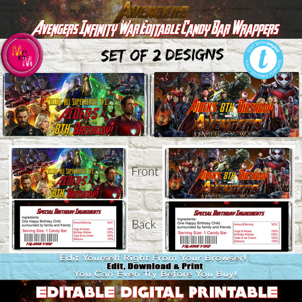Editable Avengers Infinity War Candy Bar Wrappers Printable – Mug+Mouse ...
