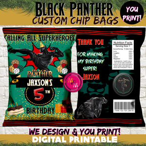Black Panther Favor Bags, Black Panther Chip bag Printable - mugandmousedesigns