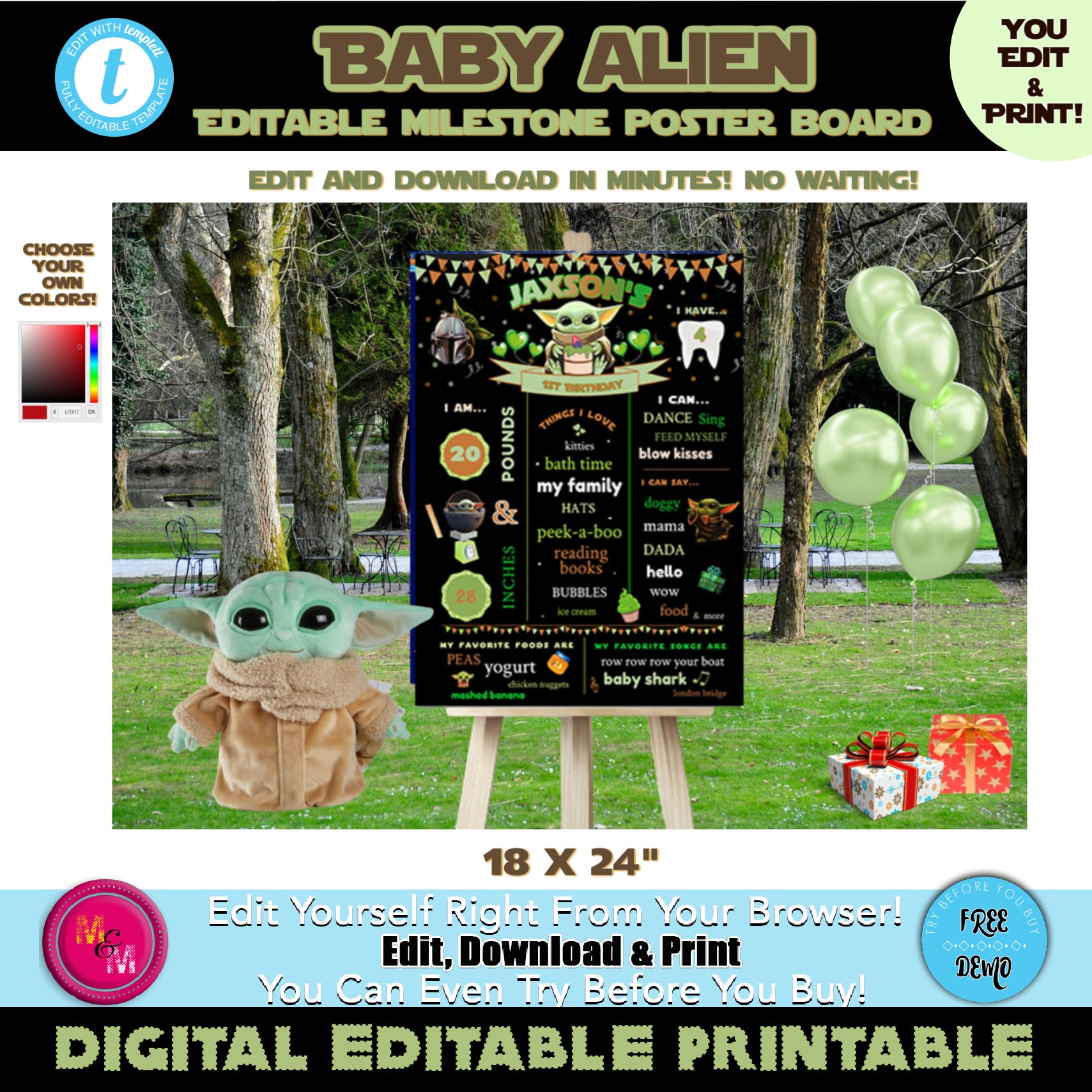 Editable  Baby Alien Milestone Board 18x24", Baby Alien Poster Board
