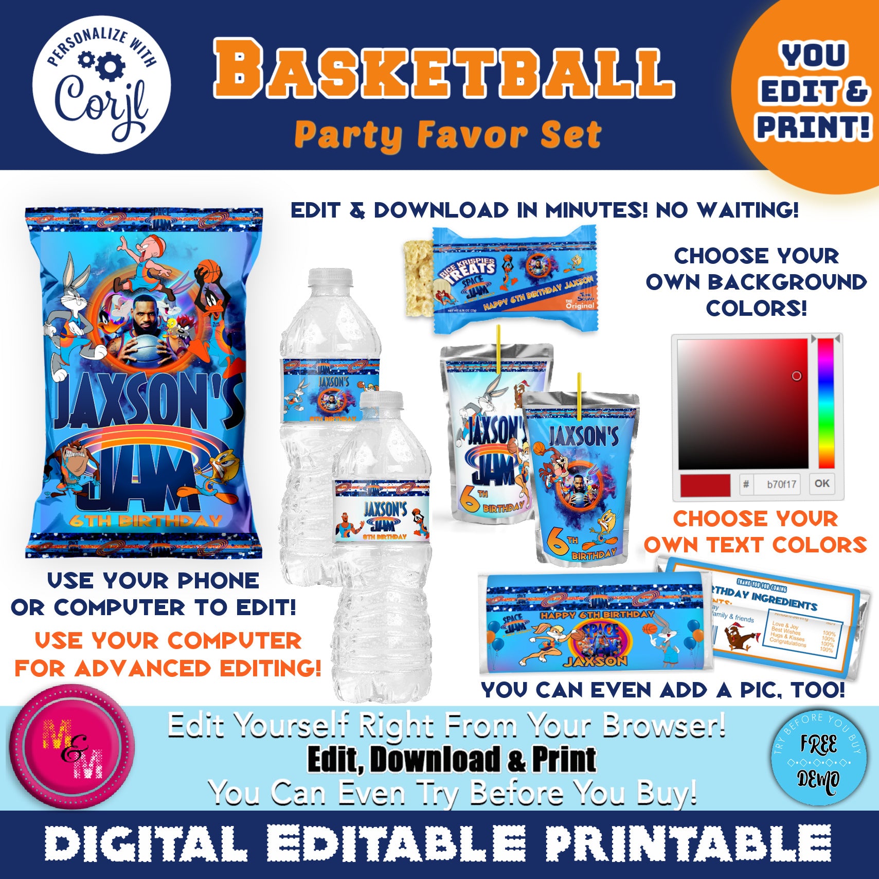 Editable Basketball Chip Bag Set, Basketball Chip Bag, Basketball Party Favors, Basketball Juice Pouch Labels, Basketball Party Bundle