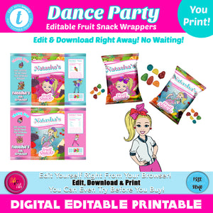 Editable Dance Party Fruit Snack Wrappers