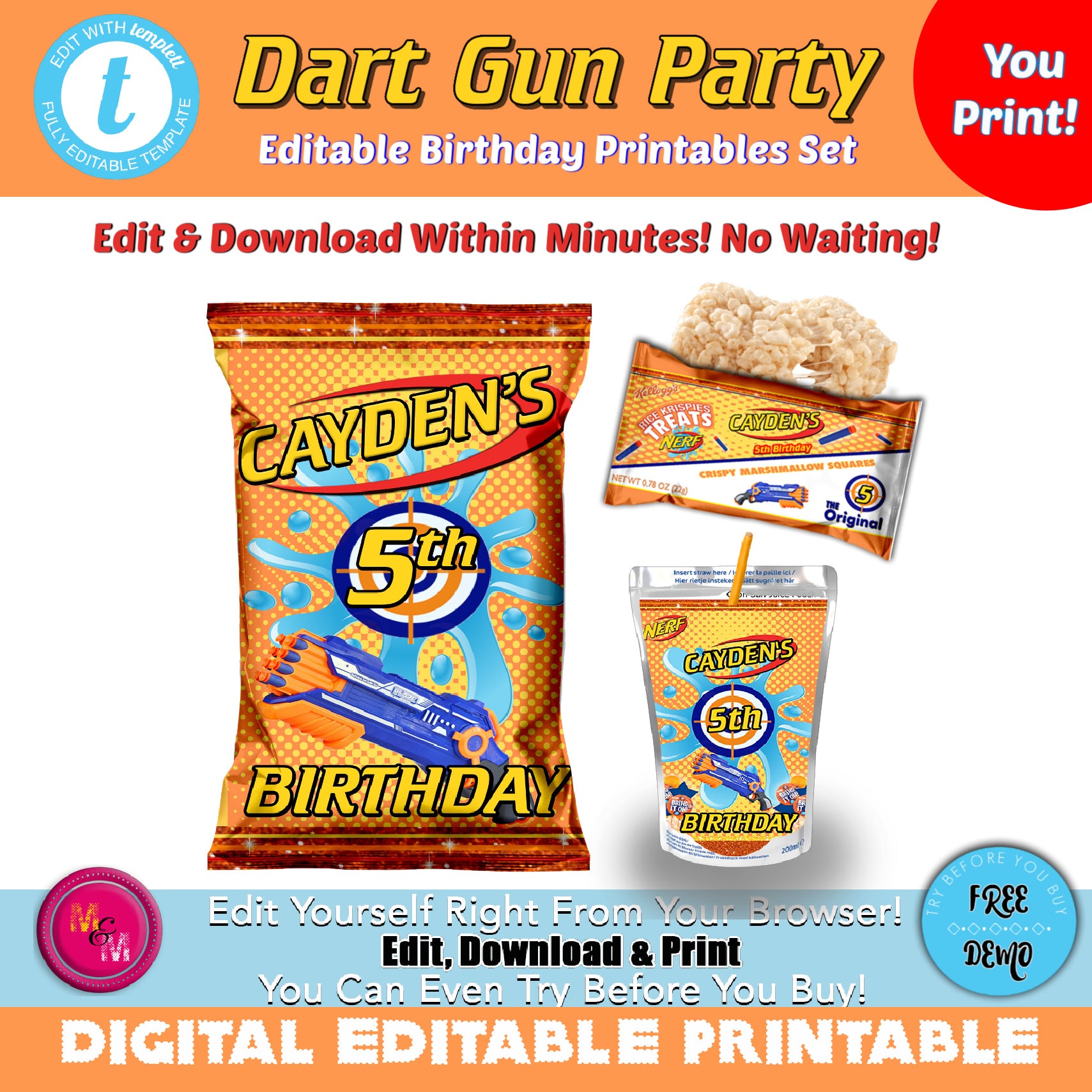 Editable Dart Gun Chip and Rice Krispies Printables Set, Dart Gun Birt – Mug+Mouse Designs editable-dart-gun-chip-and-rice-krispies-printables-set-dart-gun-birt-mug-mouse-designs