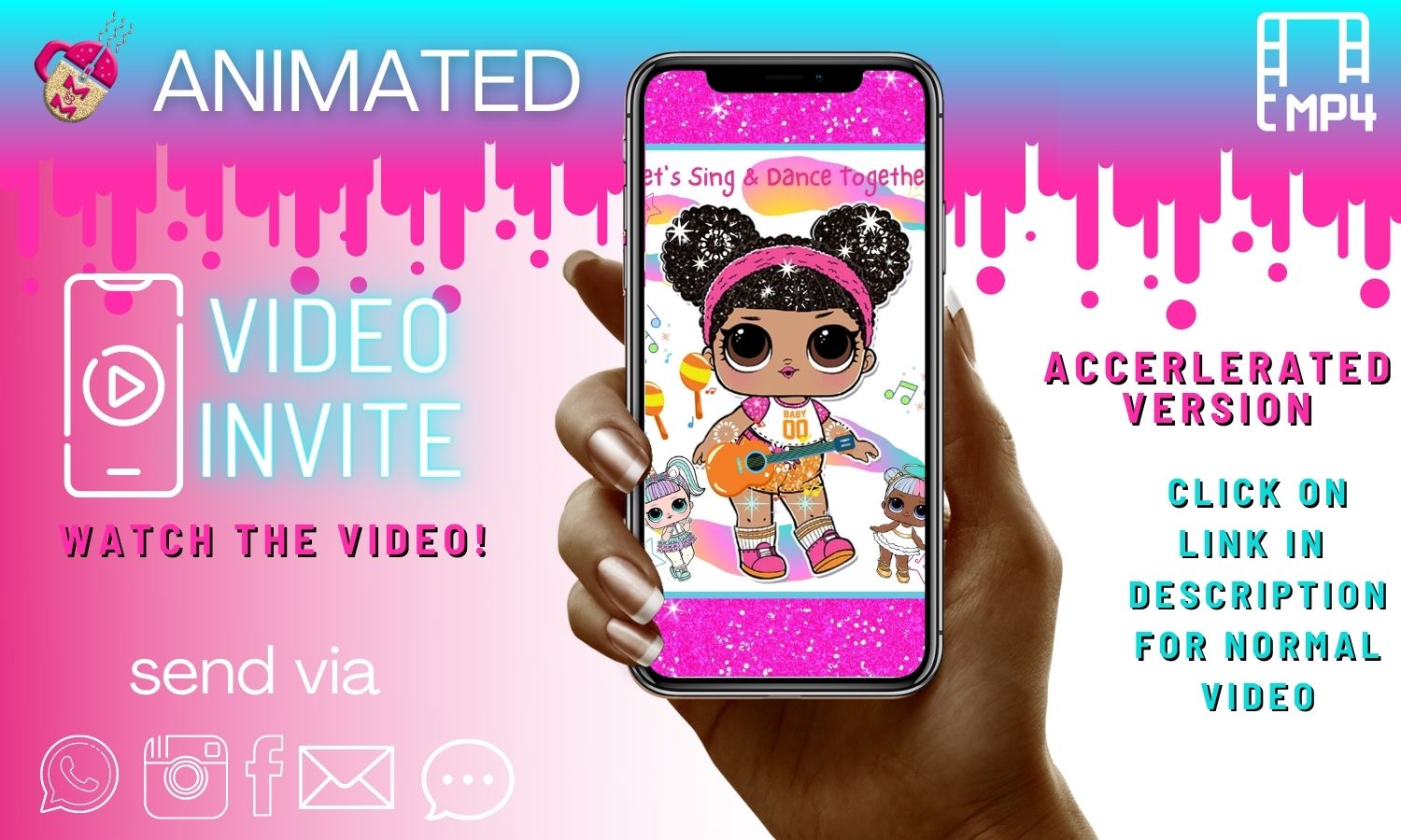 Editable Dolls Theme Video Invitation, Dolls Animated Invitation