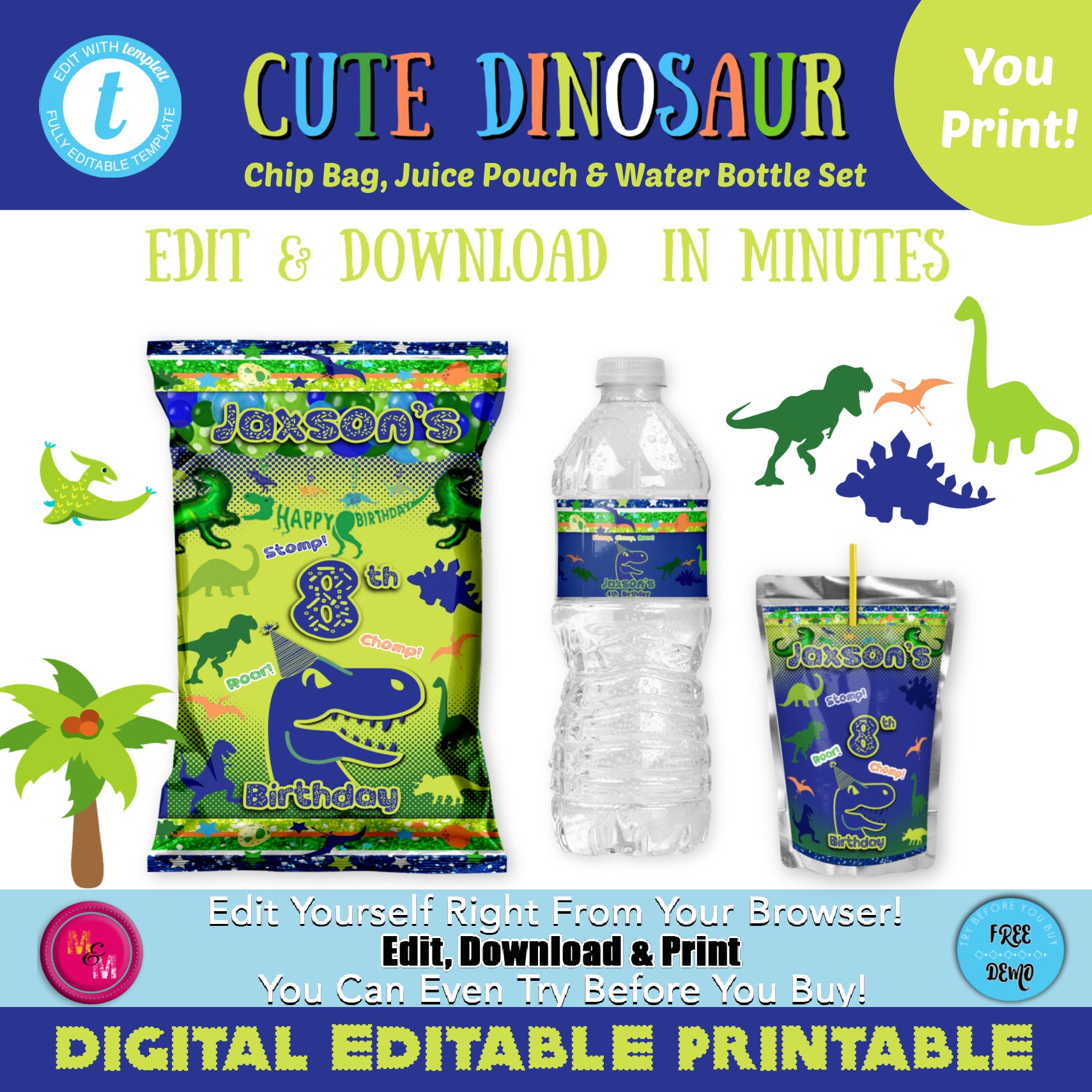 cute-blue-green-dinosaur-chip-bag-juice-pouch-set-dinosaur-birthd-mug-mouse-designs for Free Printable Dinosaur Water Bottle Labels Cute Blue & Green Dinosaur Chip Bag & Juice Pouch Set, Dinosaur Birthd – Mug+Mouse Designs for Free Printable Dinosaur Water Bottle Labels
