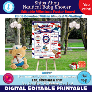 Editable Nautical Baby Shower Baby Shower Milestone Board