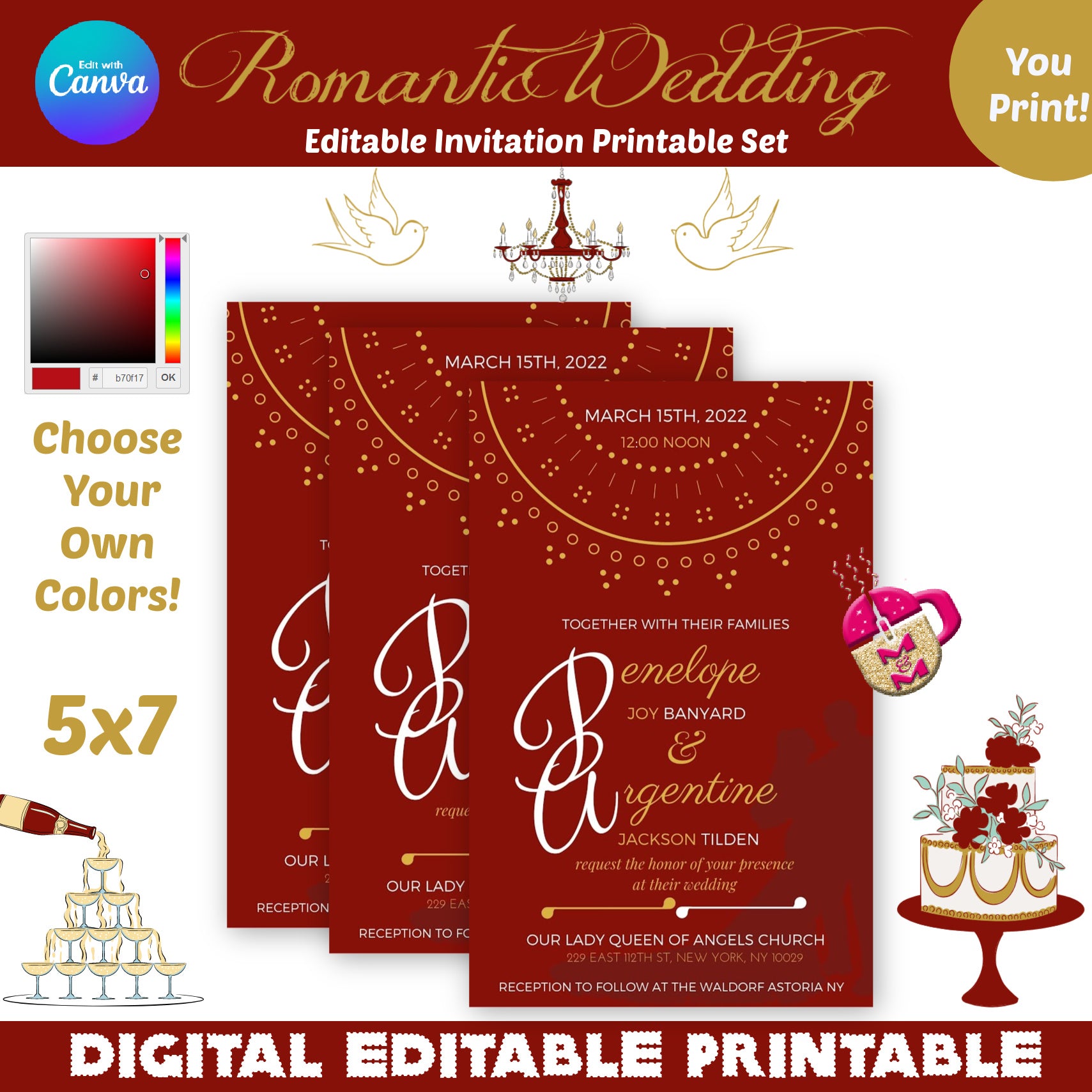 Editable Wedding Invitation, DIY Wedding, Any Color