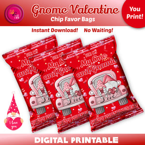 Instant Download Gnome Valentine Chip Bag, My One and Gnomie Chip Bag, Valentine's Day Chip Bag