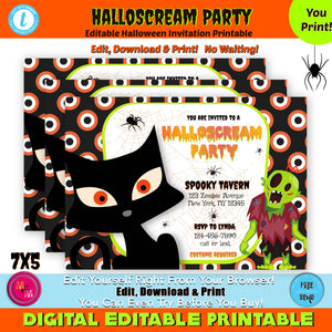 Editable Halloscream Halloween Party Invitation, Editable Halloween Invitation Printable