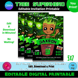Editable Tree Superhero Invitation, Superhero Party Invite