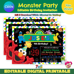 Editable Monster Street Birthday Invitation Printable, Monster Street Birthday, Edit With Canva